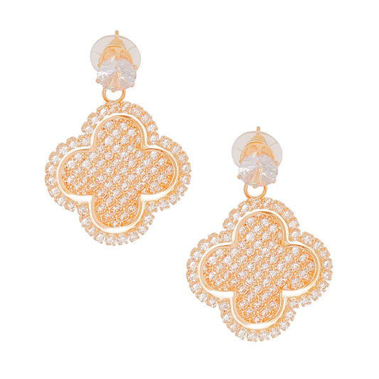 Gold Pave Clover Earrings