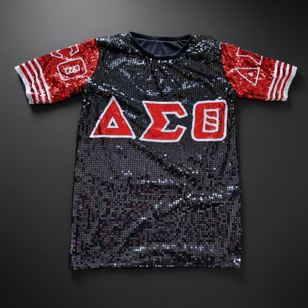DST Sorority Black and Red Sequin Jersey Shirt
