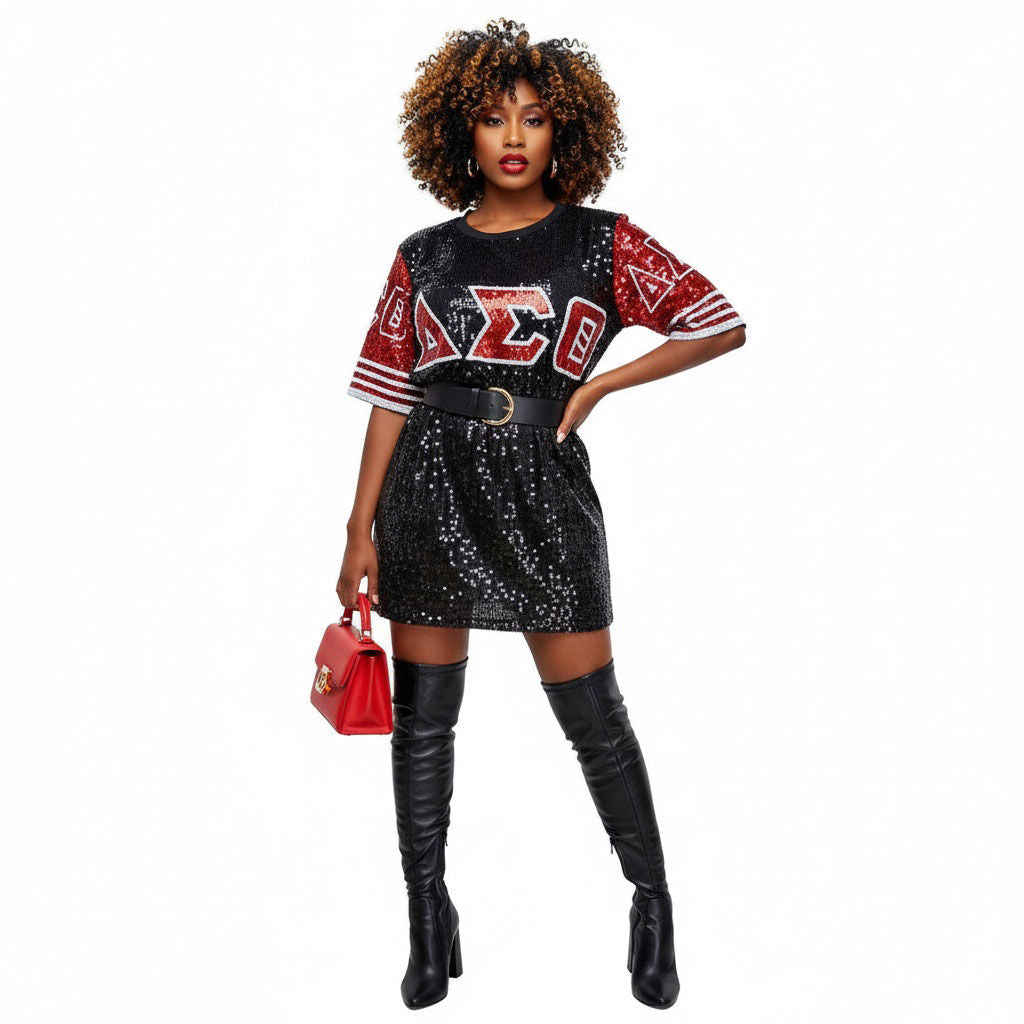 DST Sorority Black and Red Sequin Jersey Shirt