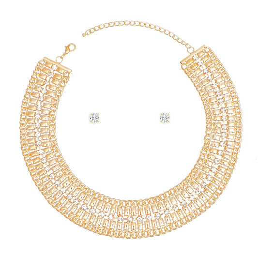 Necklace Gold Multi Link Rhinestone Collar Women