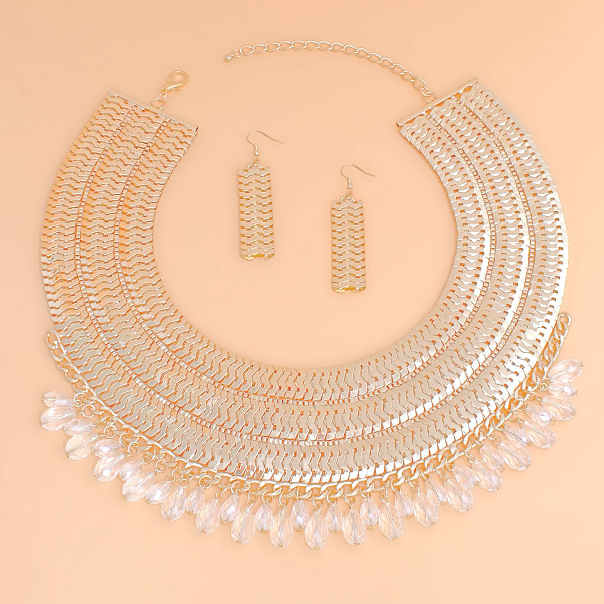 Necklace Gold Chain Art Deco Teardrop Collar Set