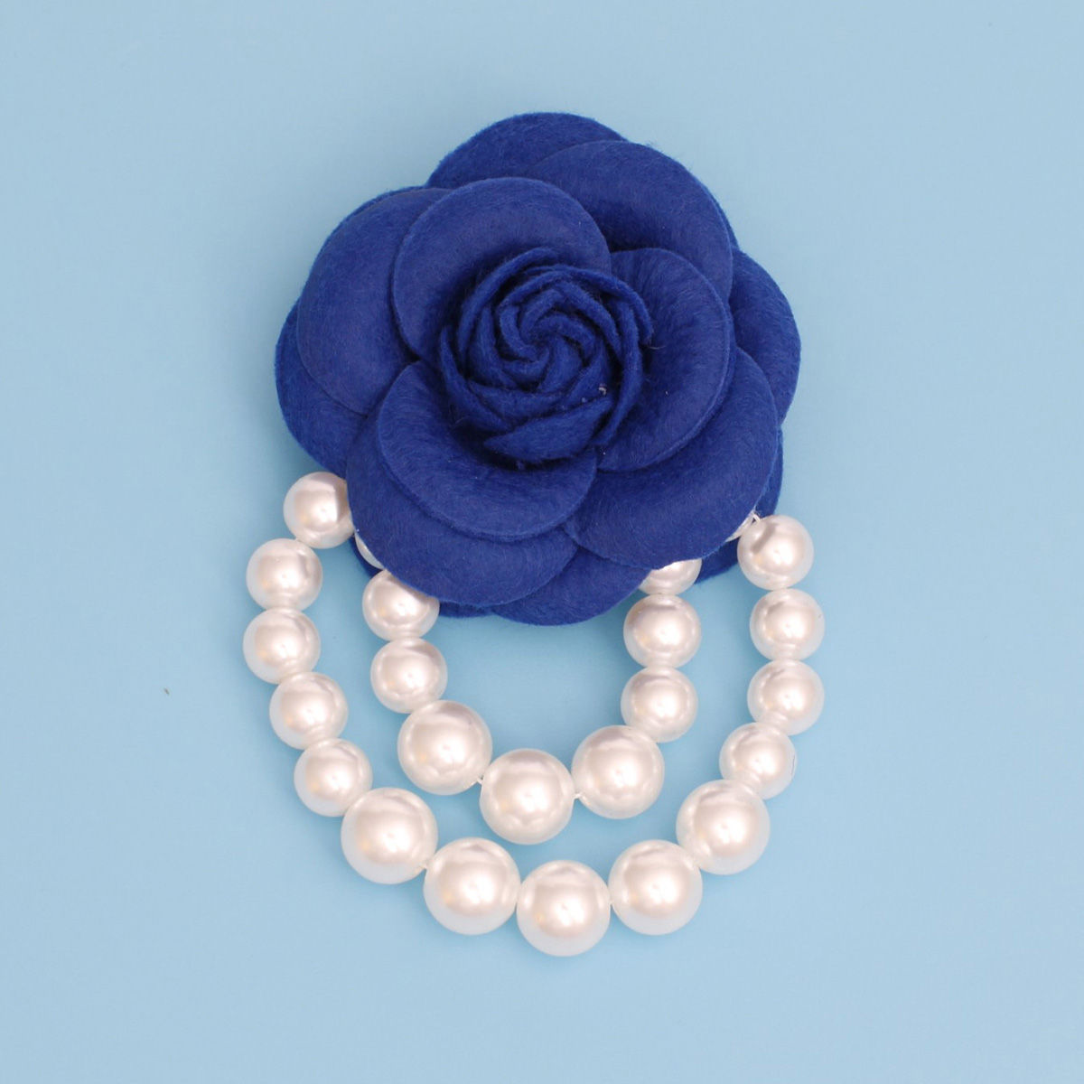 ZPB Sorority Blue Flower Draped Pearls Brooch Pin