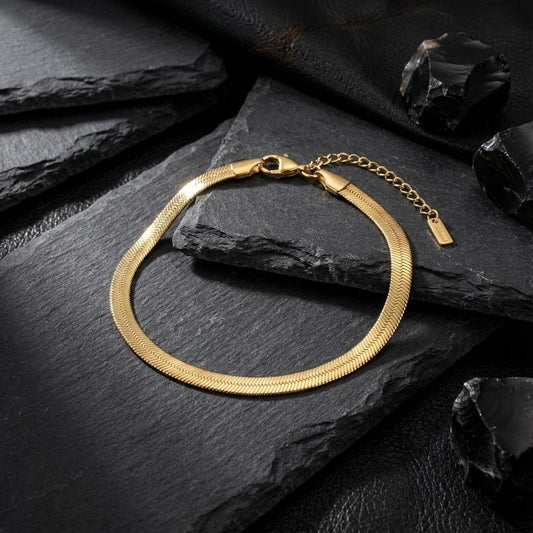 Mens 5.5mm Gold 18K Steel Herringbone Bracelet