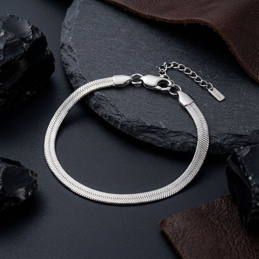 Mens 5.5mm Stainless Steel Herringbone Chain Bracelet
