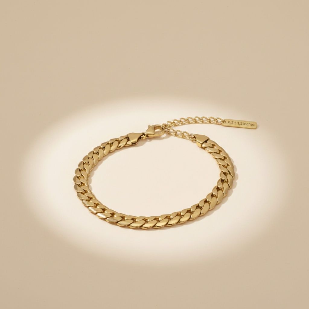 Mens 8mm Gold 18K Steel Miami Chain Bracelet