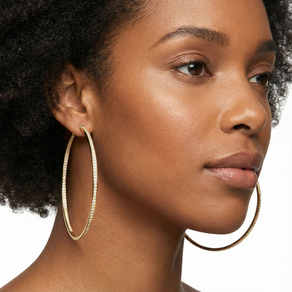 Hoop 18K Gold Steel Inside Out Rhinestone Earrings