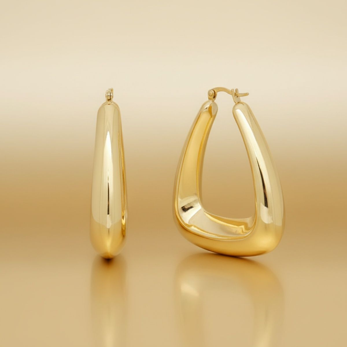 Hoop 18K Gold Steel Trapezoid Thick Earrings