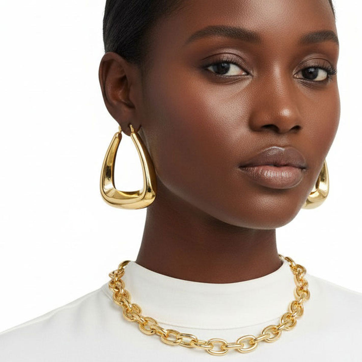 Hoop 18K Gold Steel Trapezoid Thick Earrings