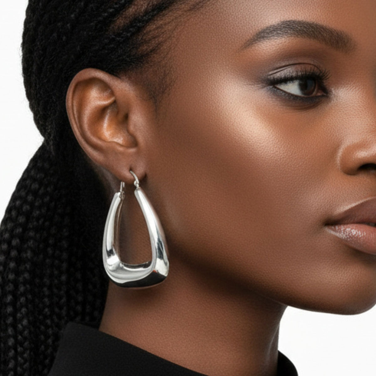 Stainless  Steel Trapezoid Thick Hollow Hoop Earrings