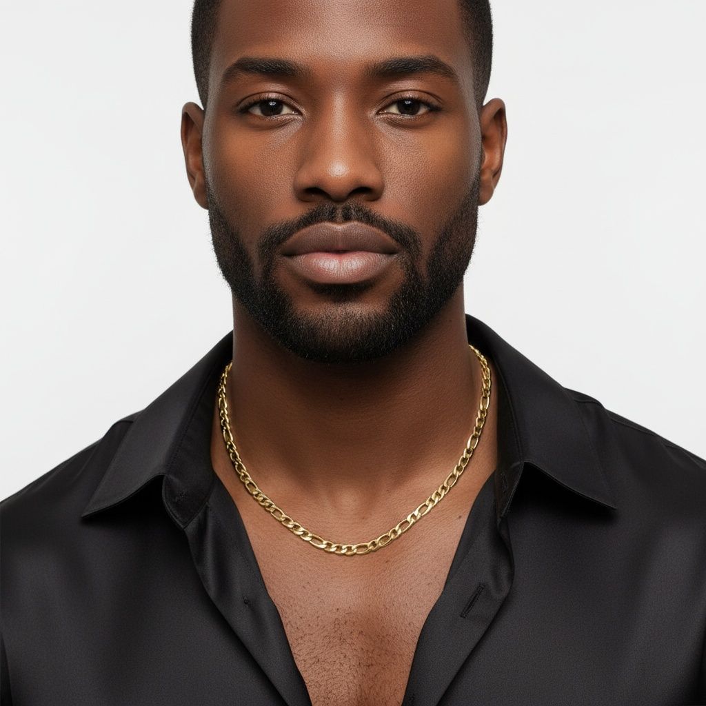 Mens 20in 7mm Gold 18K Stainless Steel Figaro Chain