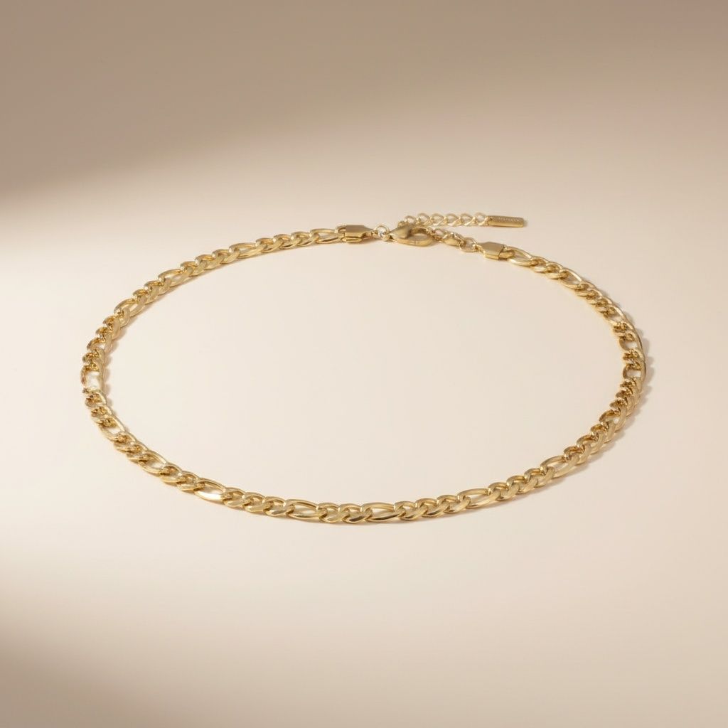 Mens 20in 7mm Gold 18K Stainless Steel Figaro Chain