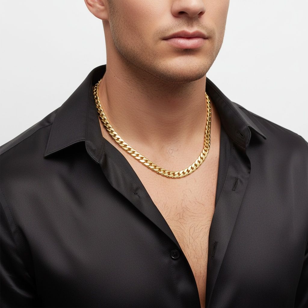 Mens 20in 8mm Gold 18K Stainless Steel Miami Chain