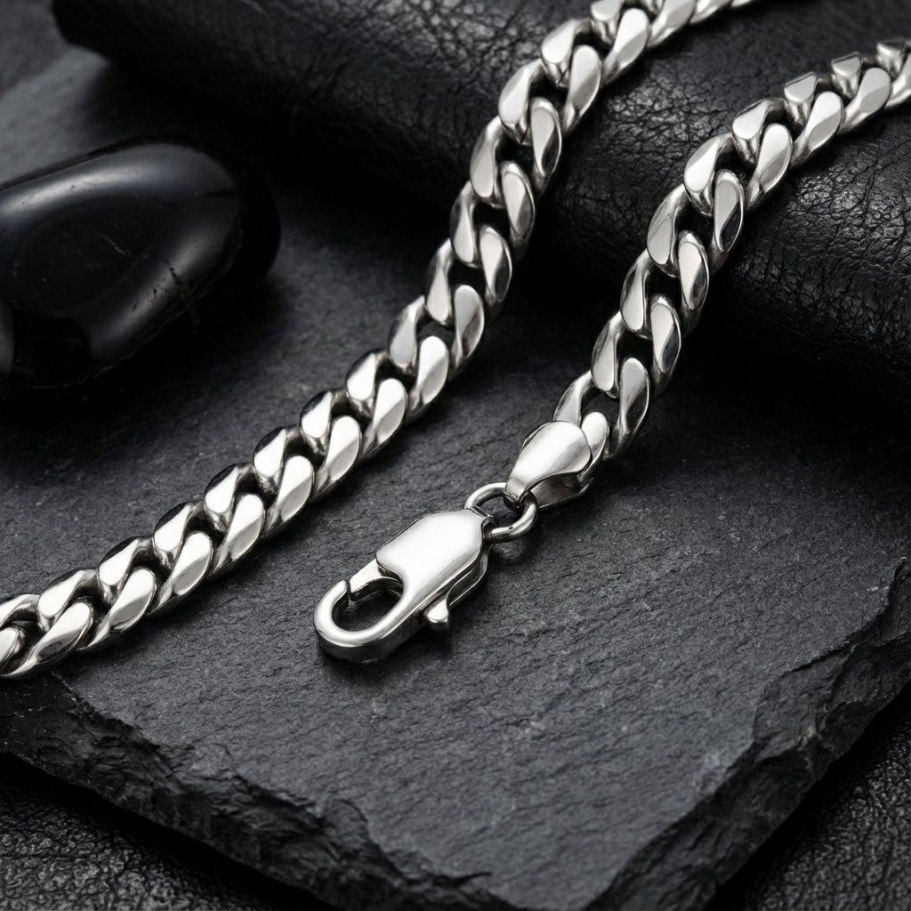 Mens 20in 8mm Stainless Steel Miami Chain