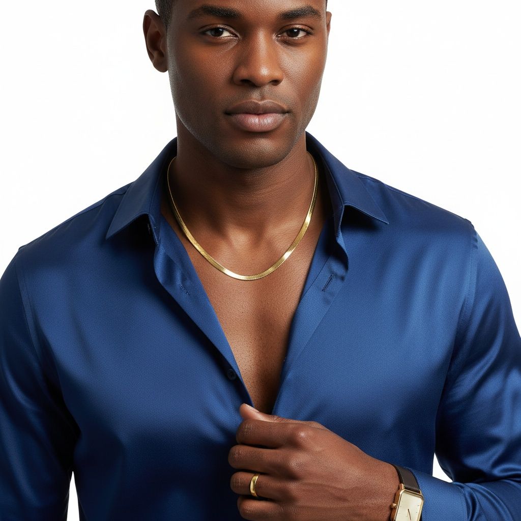 Mens 20in 6.5mm Gold 18K Steel Herringbone Chain