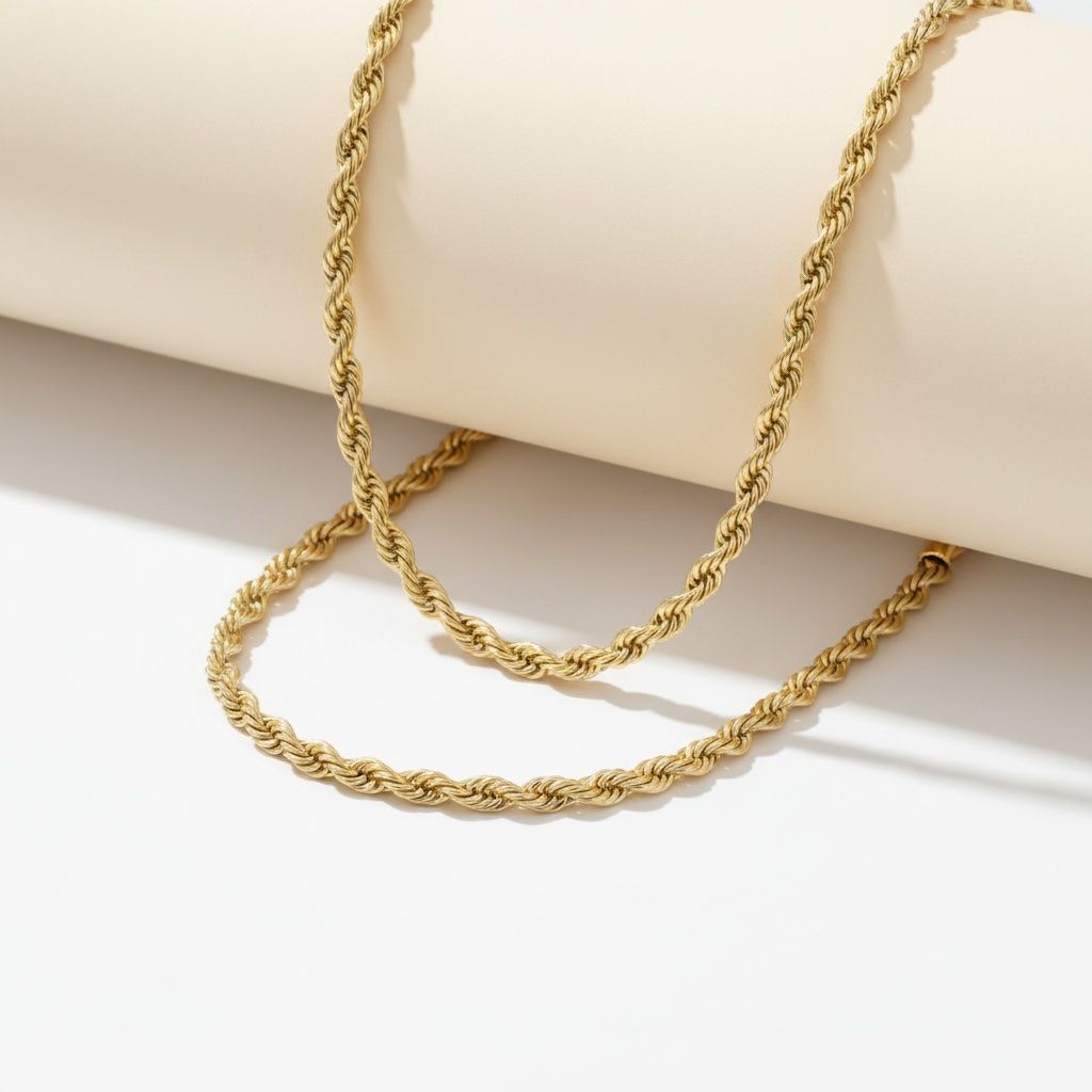 Mens 20in 8mm Gold 18K Stainless Steel Rope Chain