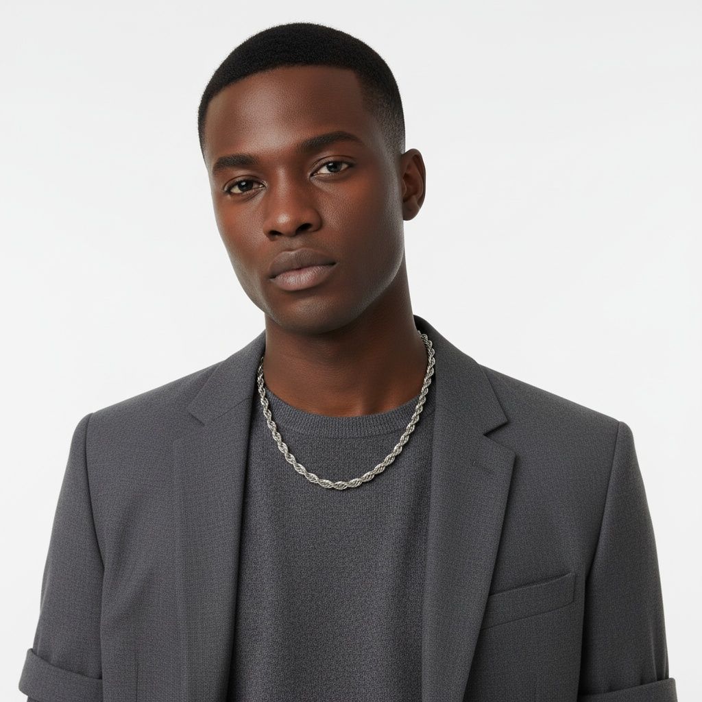 Mens 20in 8mm Stainless Steel Rope Chain