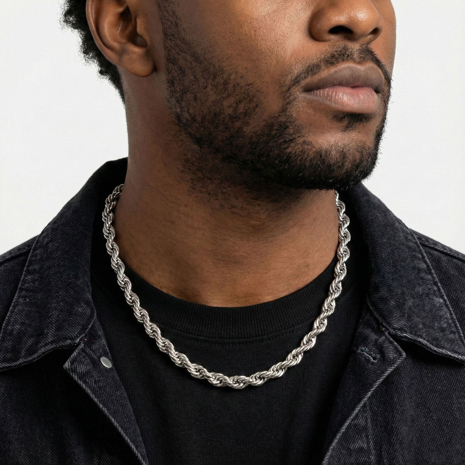 Mens 20in 8mm Stainless Steel Rope Chain