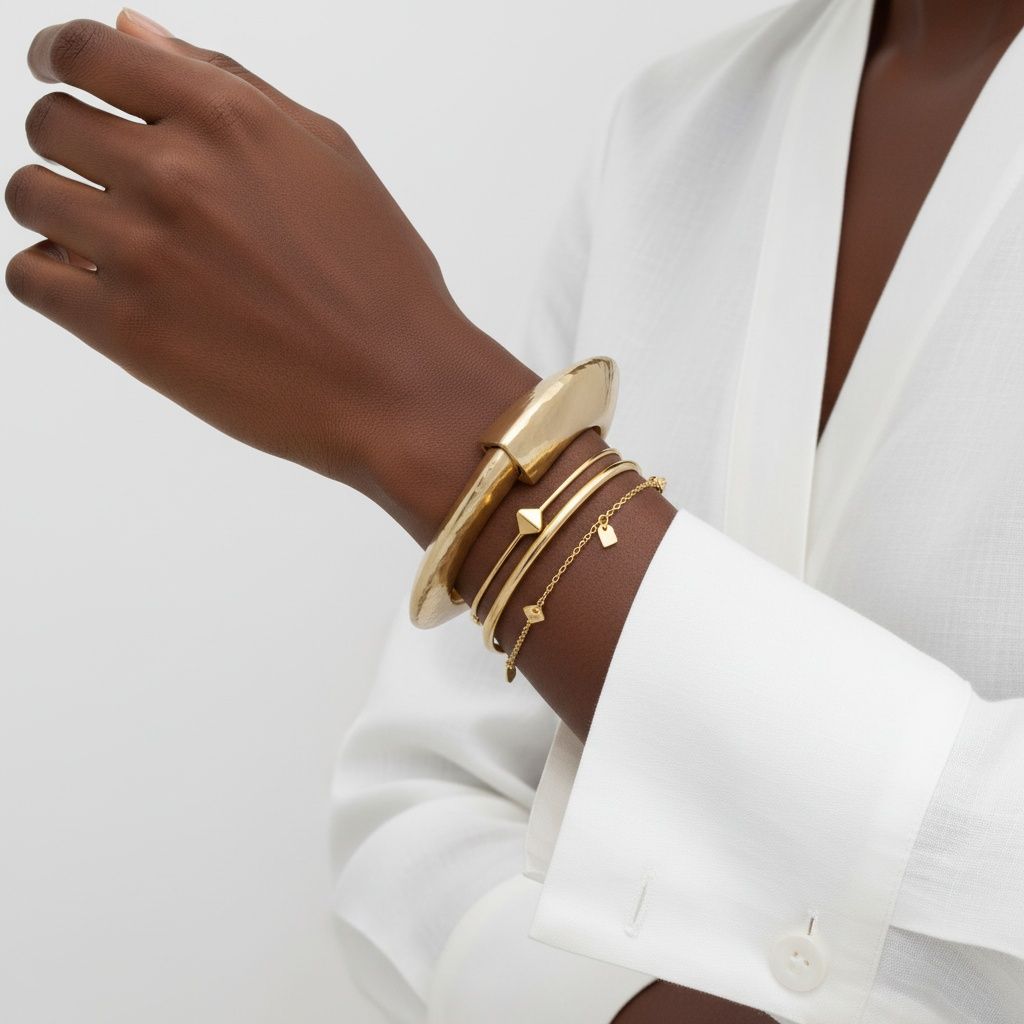 Bangle Hammered Gold Angular Futuristic Bracelet