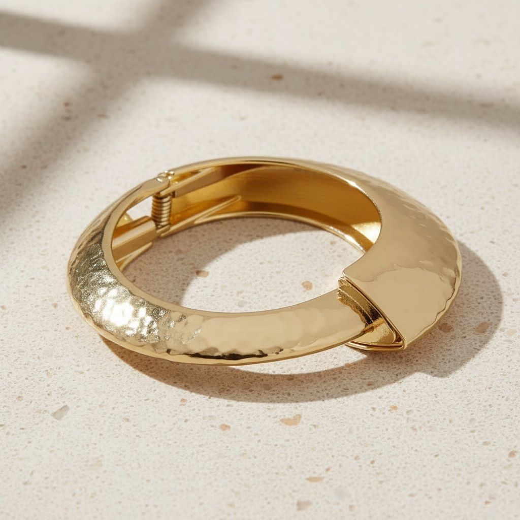 Bangle Hammered Gold Angular Futuristic Bracelet