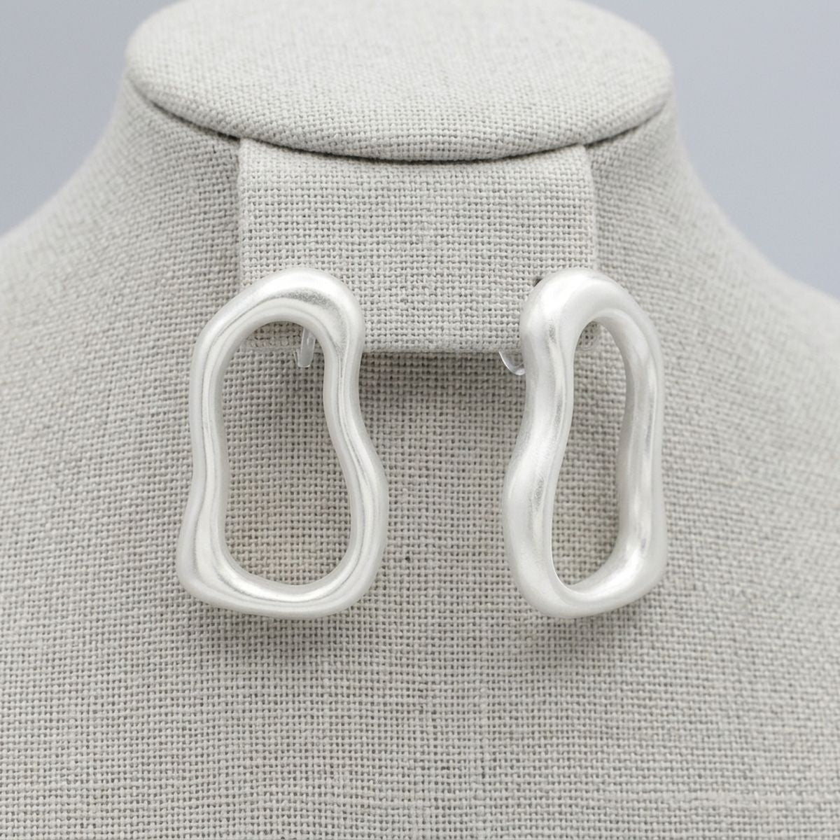 Stud Brushed Matte Silver Wavy Oval Earrings