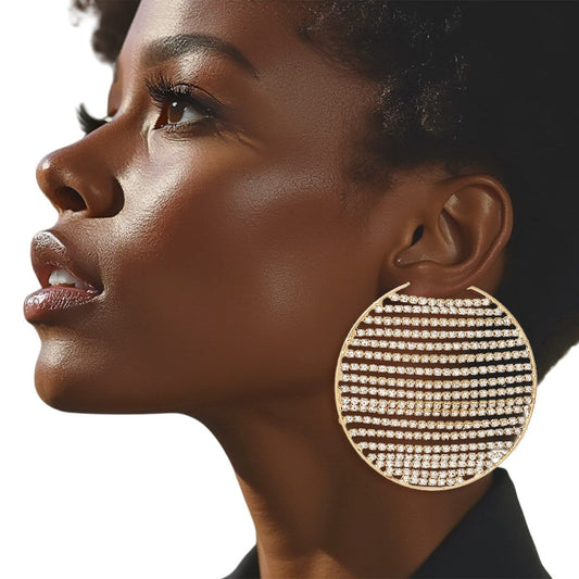 Hoop Linear Rhinestone Sparkle Gold Earrings