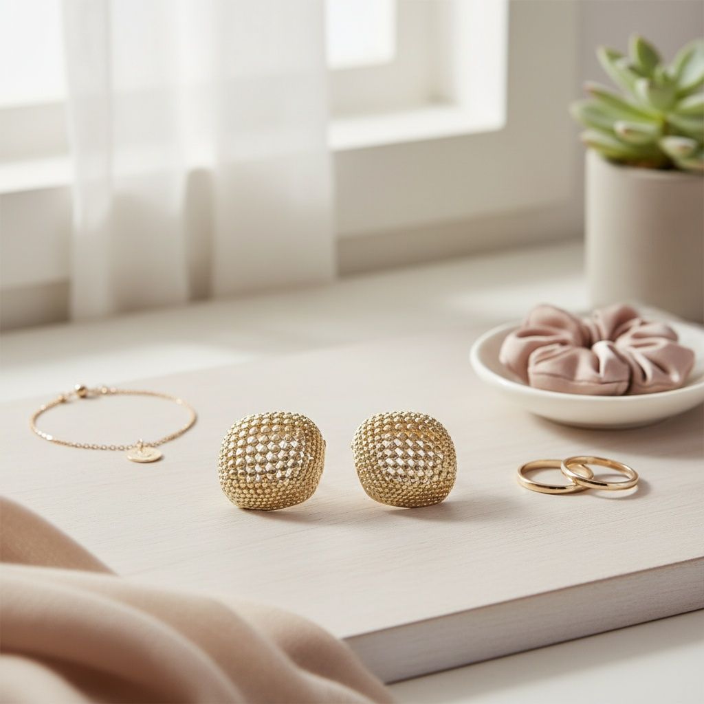 Stud Square Dome Gold Basket Weave Earrings