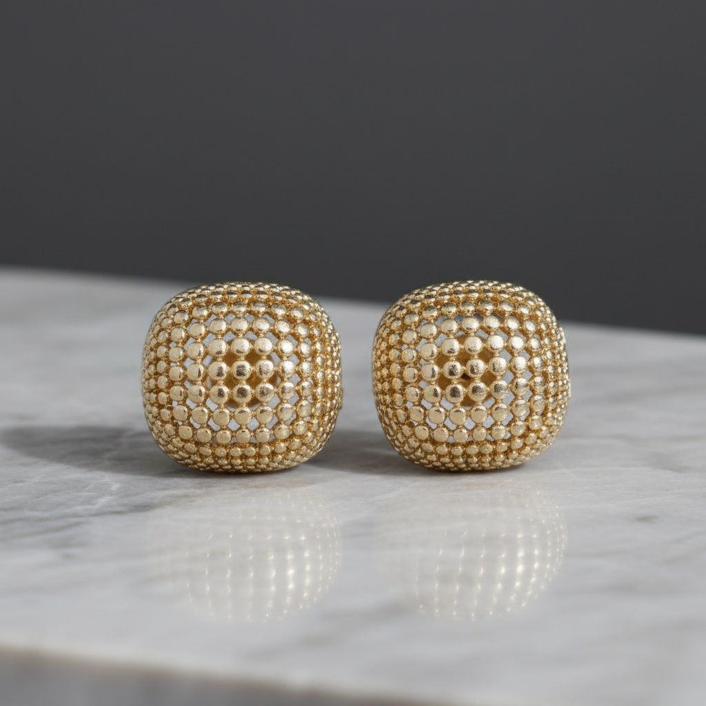 Stud Square Dome Gold Basket Weave Earrings