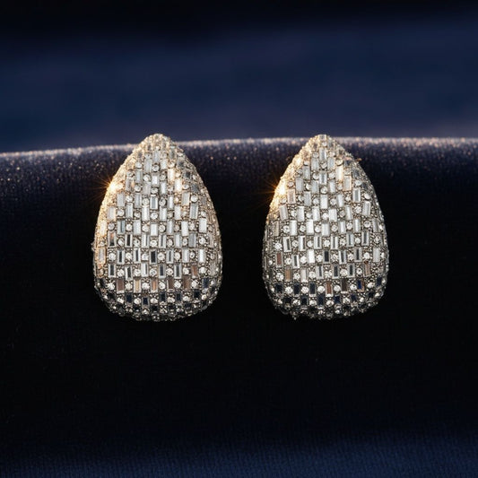 Stud Oversized Domed Teardrop Silver Stone Earrings