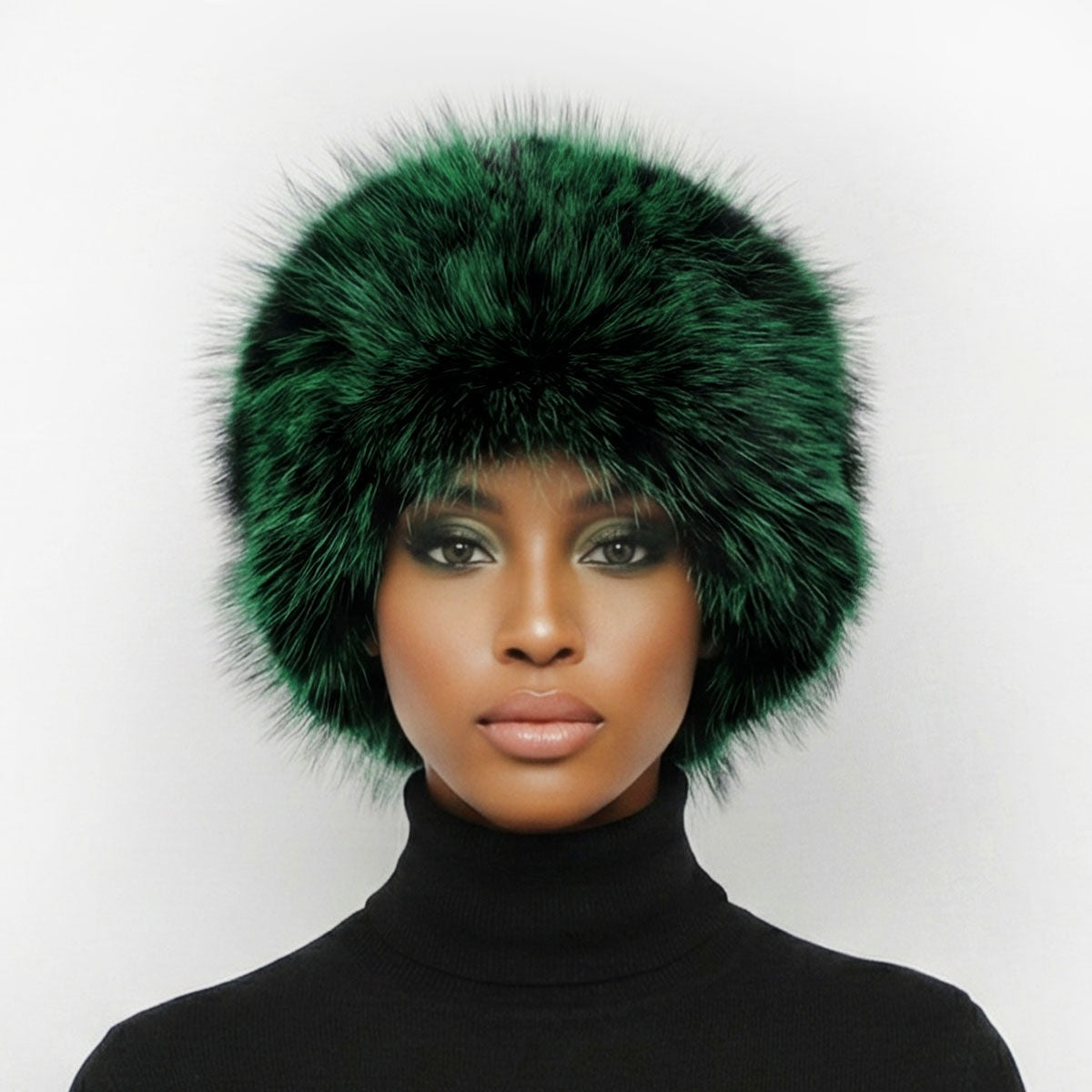 Hat Luxe Faux Fur Green Kubanka Winter Cap Women