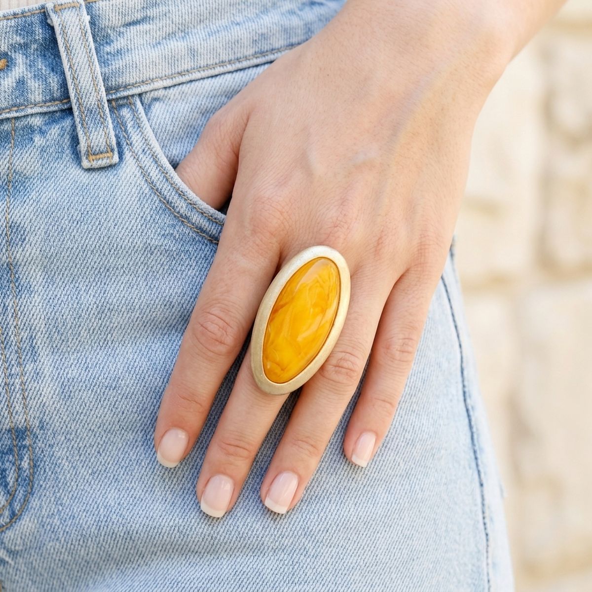 Marbled Mustard Oversized Organic Matte Gold Ring