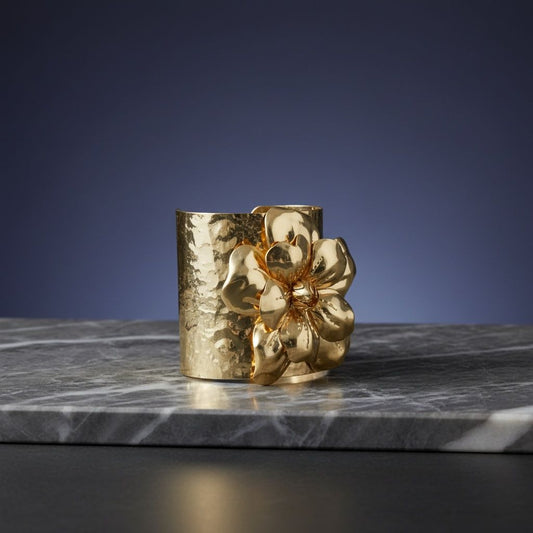 Cuff Hammered Gold Magnolia Flower Bracelet