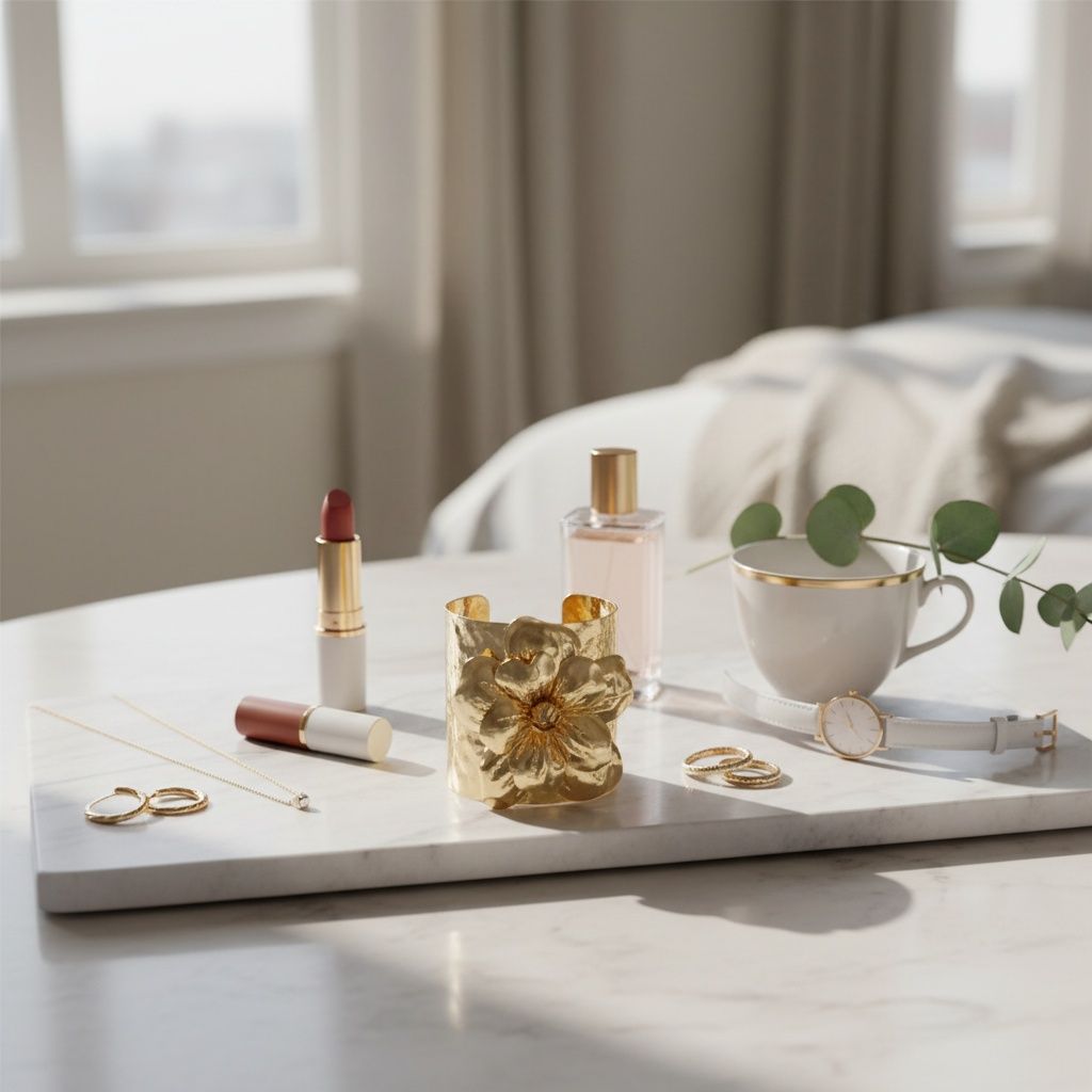 Cuff Hammered Gold Magnolia Flower Bracelet