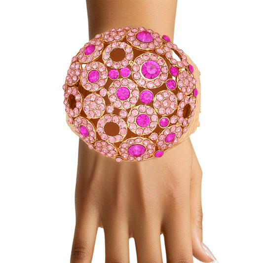 Cuff Domed Pink Round Rhinestone Chunky Bracelet