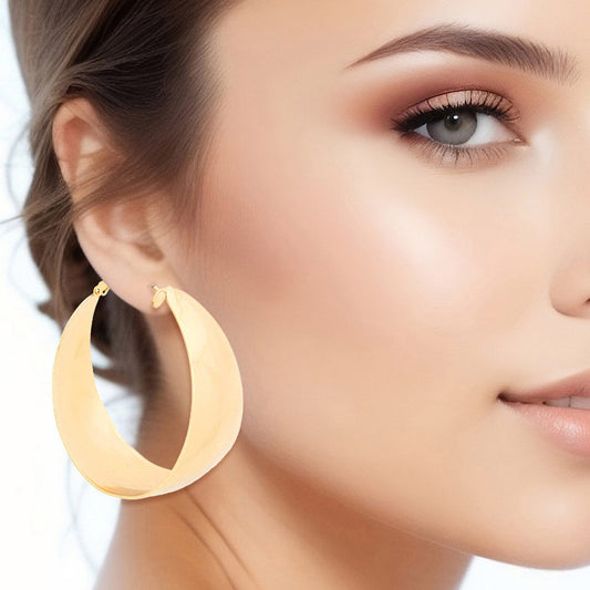 Hoops Gold Geometric Curved Earrings for Women