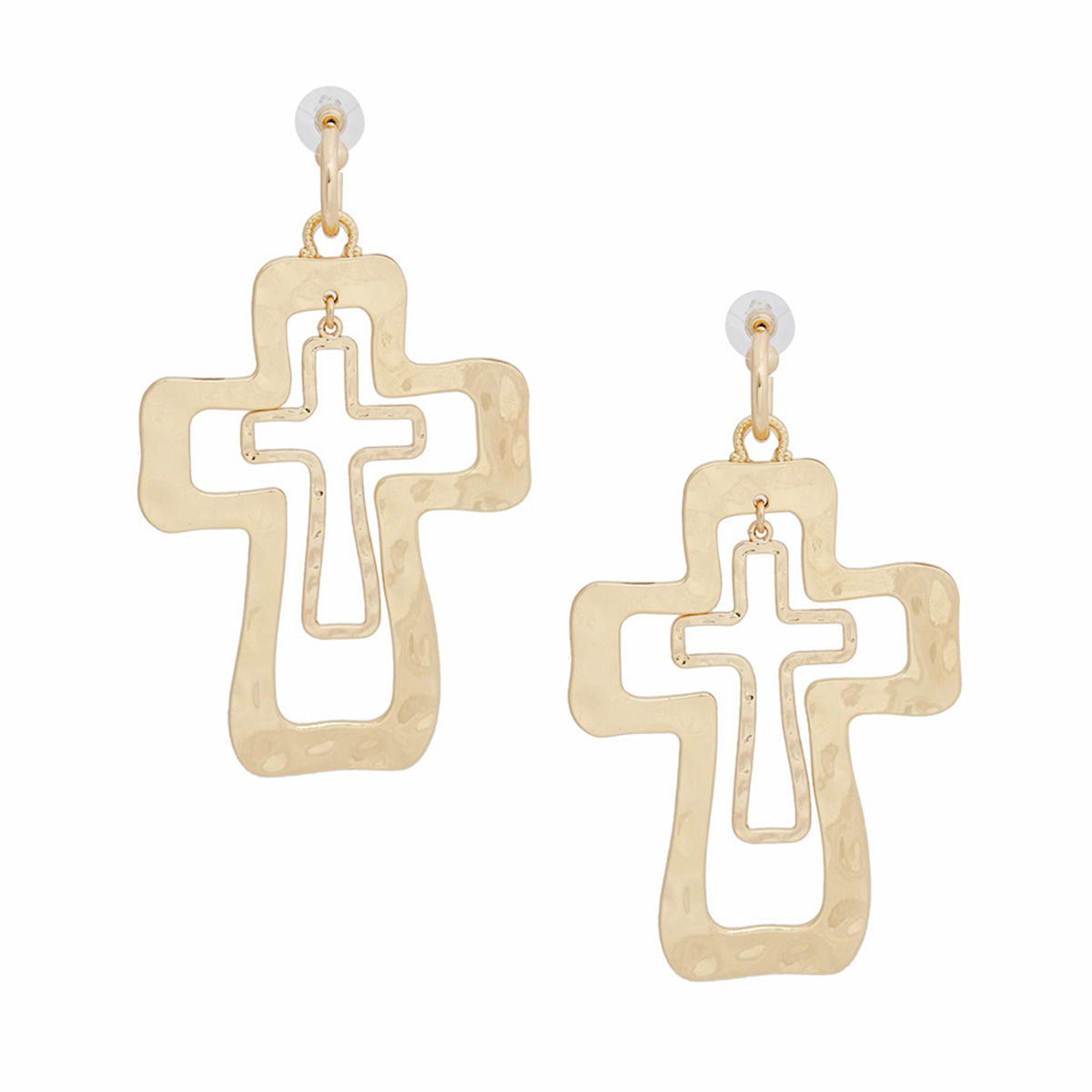 Mini Hoop XL Heavy Gold Cross Drop Earrings