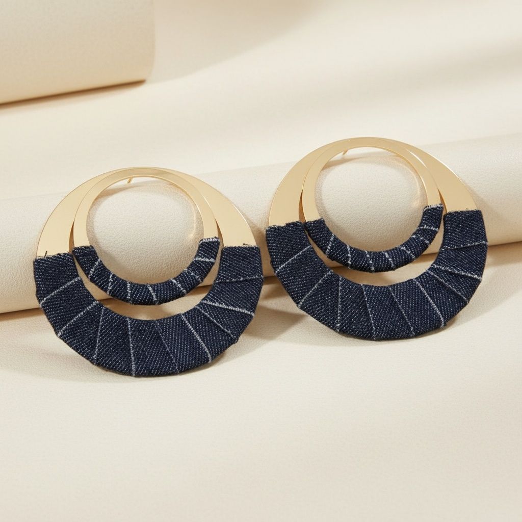 Hoop Denim Jeans Gold Double Ring Urban Earrings