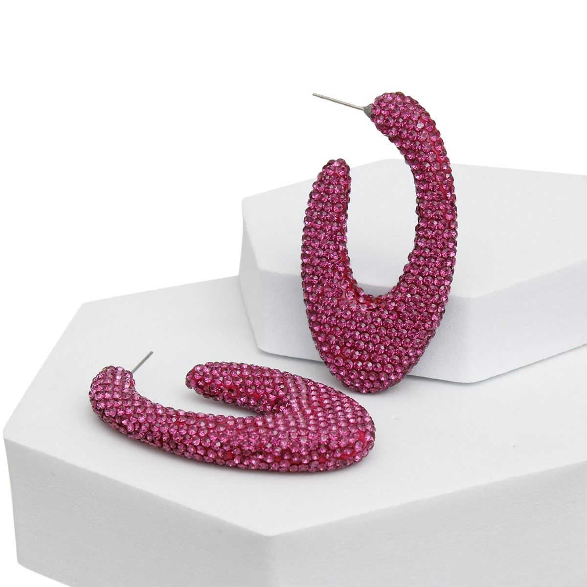 Teardrop Dark Fuchsia Stone Crusted Open Hoops