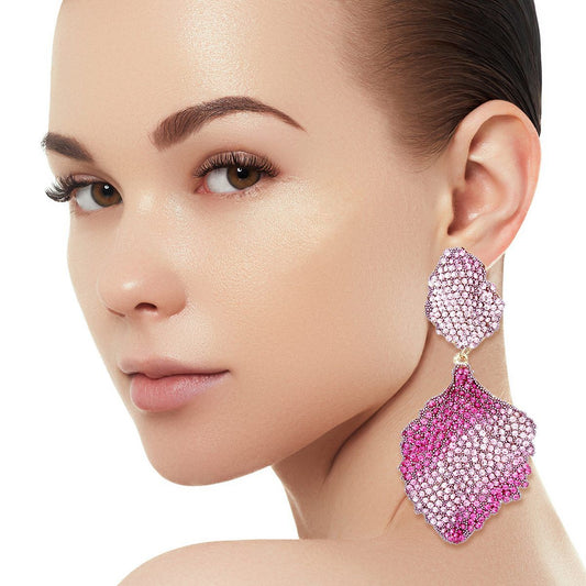 Drop Brilliant Fuchsia Pave Stone Petal Earrings