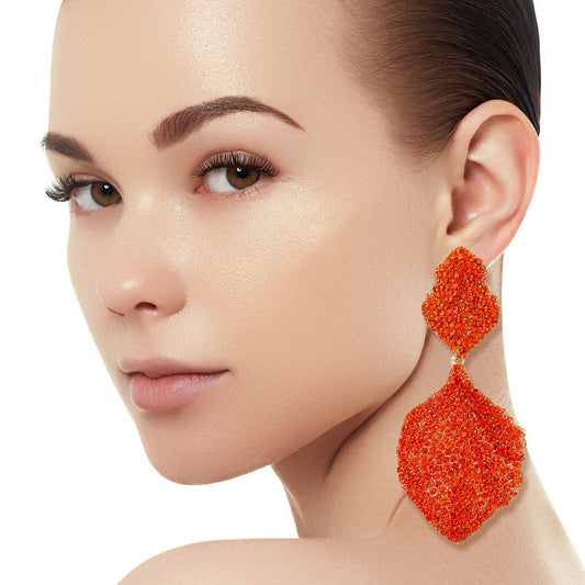 Drop Brilliant Orange Pave Stone Petal Earrings