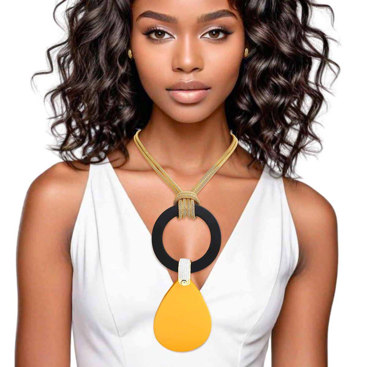 Necklace Long Yellow Teardrop Pendant Set Women