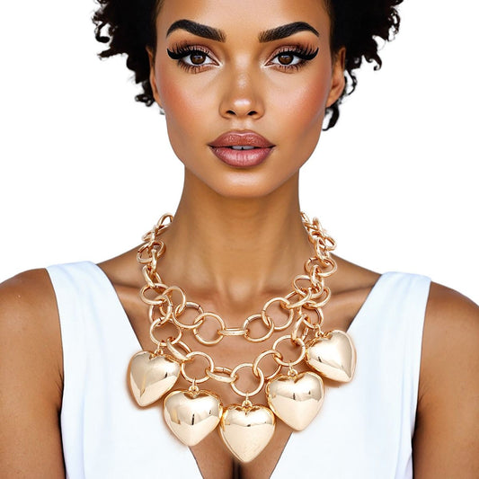 Chain Chunky Polished Gold Puffy Heart Necklace