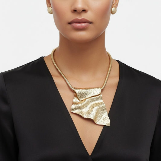 Power Pendant Gold Folded Metal Modern Necklace