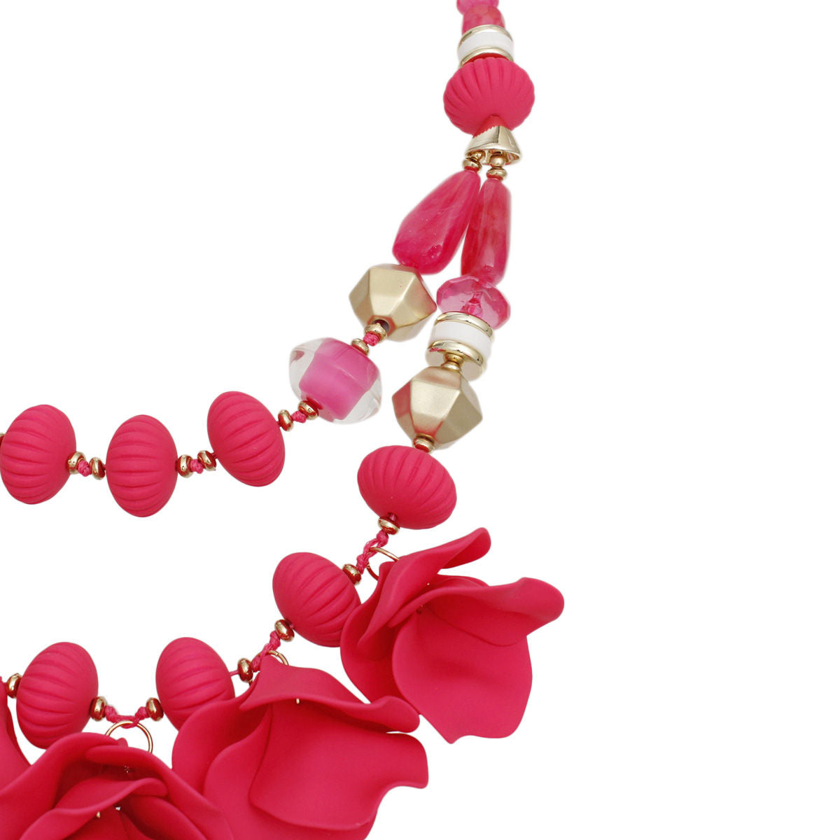 Beaded Necklace Fuchsia Petals Layered Set Women