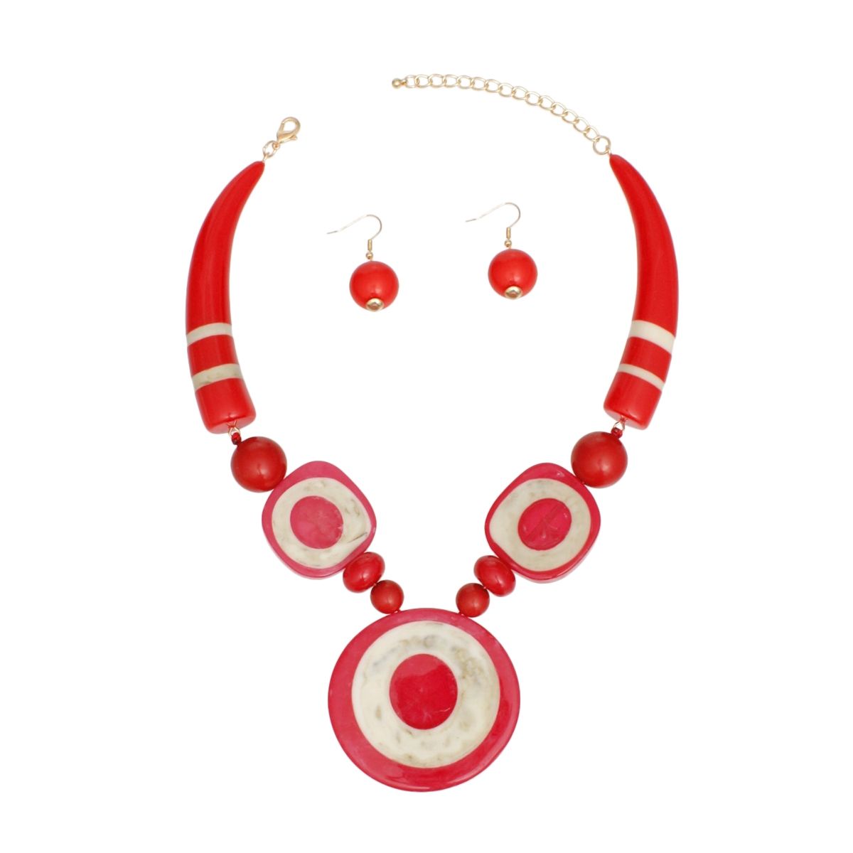 Tribal Horn Red Beaded Necklace for Women