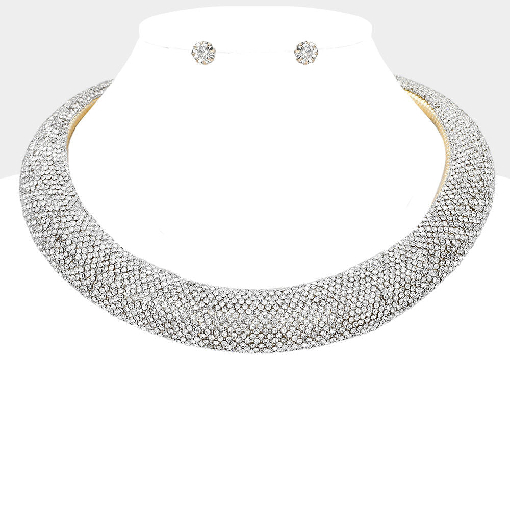 Collar Pave Clear Stone Torque Necklace for Women