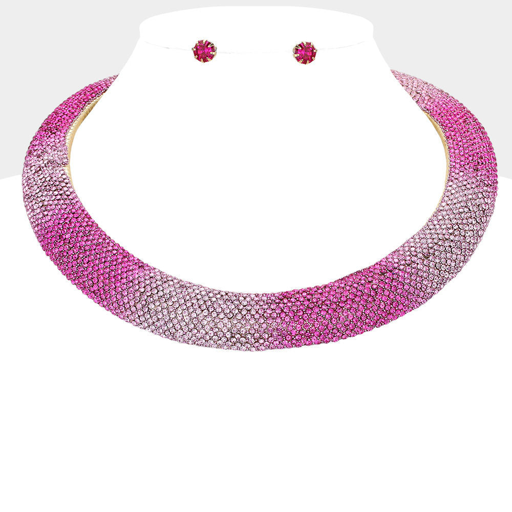 Collar Pave Fuchsia Stone Torque Necklace Women