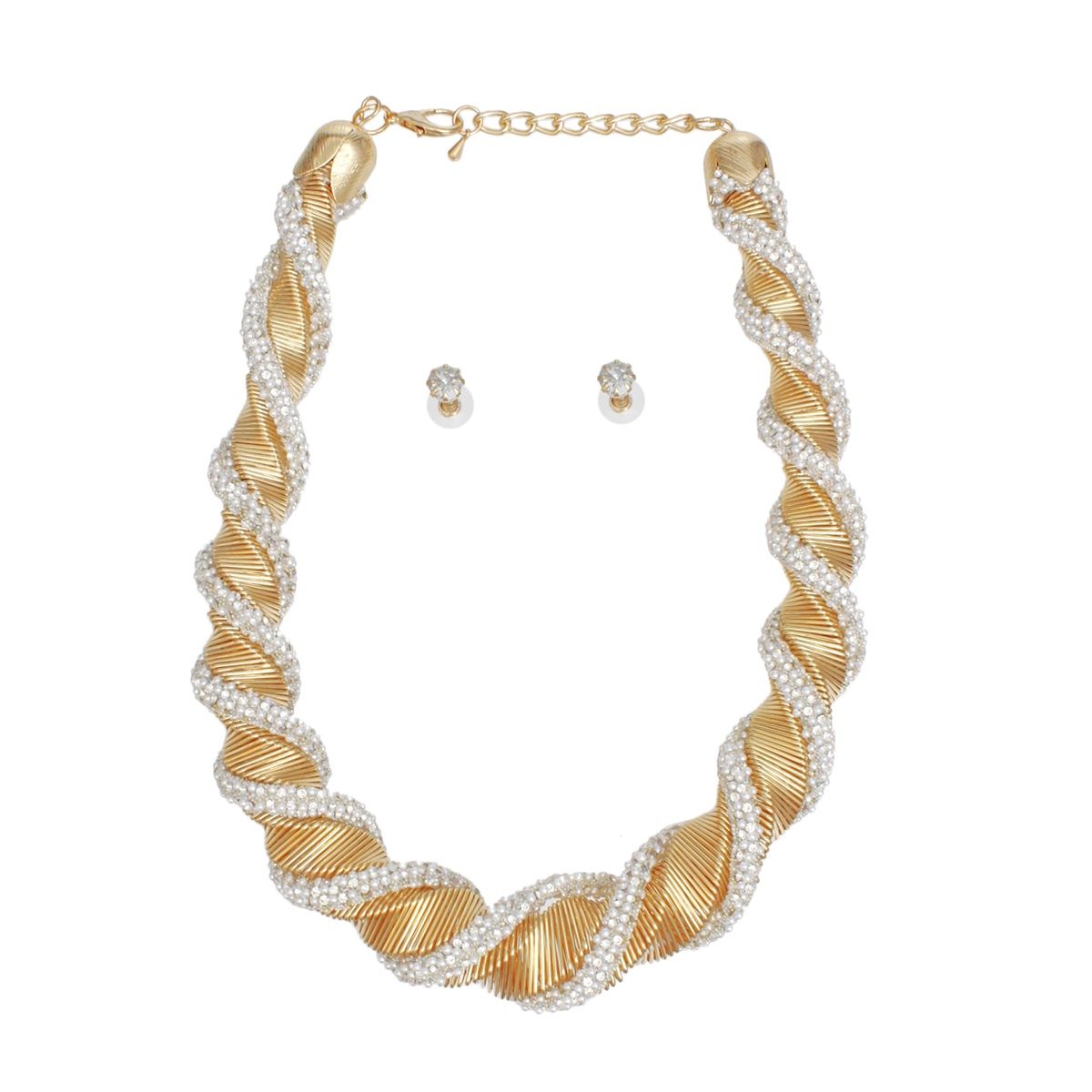 Collar Gold Pearl Stone Helix Chain Set for Women