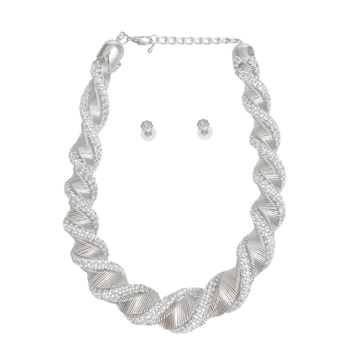 Collar Silver Pearl Stone Helix Chain Set Women