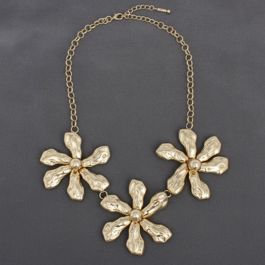 Bib Gold Chunky Floral Organic Petal Necklace