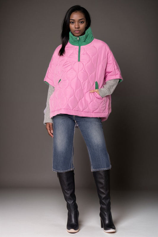 AKA Sorority Quilted Puffer Pink and Green Poncho